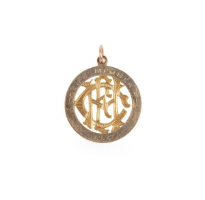 HAWTHORN FOOTBALL CLUB LIFE MEMBERSHIP MEDALLION: 1937 15ct gold medallion awarded to D.H. Evans, former Hawthorn councillor and 31st recipient of this honour; approx. weight 5g.