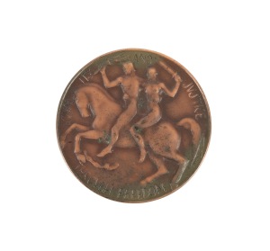 THE CENTENARY OF GOVERNMENT OF VICTORIA 1851 - 1951: Bronze commemorative medal (55mm) designed by Andor Meszaros (made by K.G.Luke) engraved verso "V.F.L. JUBILEE PREMIERSHIP CARNIVAL - Won By - COLLINGWOOD FOOTBALL CLUB - PLAYER - R. RICHARDS - 9/5/51"