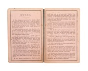 "VICTORIAN RULES OF FOOTBALL, AGREED TO AT MEETING OF DELEGATES OF CLUBS, HELD AT THE FREEMASONS' HOTEL, MELBOURNE, 8th MAY, 1866" [Melbourne : Blundell and Ford, Printers. 1866]; small folding card, printed on all four surfaces on pinkish surfaced stock; - 3