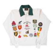 1991 RUGBY WORLD CUP: Canterbury commemorative rugby jumper, limited edition #80/500, with sixteen national crests stitched onto the front and down the arms; size L.