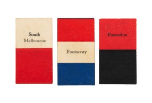 1933 Australian (Giant Brand) Licorice 'Football Colours', part set [7] - Carlton, Essendon, Footscray, Geelong, Melbourne, North Melbourne & South Melbourne. VF/EF. (7).