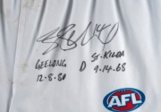 THE 2009 GRAND FINAL - GEELONG 12.8.80 defeated ST.KILDA 9.14.68 A match-worn pair of shorts, signed and endorsed by JOEL SELWOOD, who starred in the mid-field to help the Cats claim a thrilling 12-point victory. Attractively framed & glazed, with CoA. O - 2