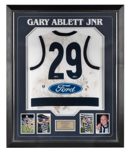 GARY ABLETT JNR MATCH-WORN & SIGNED GEELONG GUERNSEY - 2009: This is the guernsey Ablett wore for Round 9, 2009, when Geelong played the Footscray Bulldogs, winning the match by just 2 points, 17.14.116 to 17.12.114.