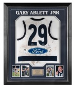 GARY ABLETT JNR MATCH-WORN & SIGNED GEELONG GUERNSEY - 2009: This is the guernsey Ablett wore for Round 9, 2009, when Geelong played the Footscray Bulldogs, winning the match by just 2 points, 17.14.116 to 17.12.114.