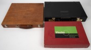 Group of three different snooker sets in timber (25 balls), leather (23 balls), or cardboard ("Vitalite" brand, 23 balls) case. - 2
