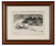 PUNCH, OR THE LONDON CHARIVARI: Group of line block illustrations of humorous billiards scenes (mostly Frank Reynolds), taken from vintage Punch magazine issues spanning 1906 to 1928; all attractively framed and glazed, uniformly 25 x 30cm overall. (7 ite