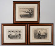 PUNCH, OR THE LONDON CHARIVARI: Group of line block illustrations of humorous billiards scenes (mostly Frank Reynolds), taken from vintage Punch magazine issues spanning 1906 to 1928; all attractively framed and glazed, uniformly 25 x 30cm overall. (7 ite - 3
