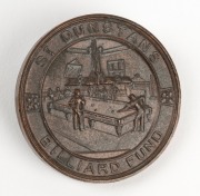 A diverse group of mid-20th century billiards or snookers awards (one in sterling silver, some uninscribed), plus an Art Deco-style horse tie clip; height of the largest item 16.5cm. (6 items) - 3