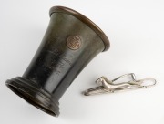 A diverse group of mid-20th century billiards or snookers awards (one in sterling silver, some uninscribed), plus an Art Deco-style horse tie clip; height of the largest item 16.5cm. (6 items) - 5
