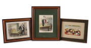A 19th century silk-woven tapestry by Neyret Fr&egrave;res titled "The Billiard Lesson", framed and glazed, 33 x 42cm overall, together with six other framed billiards illustrations, three of which on brushed aluminium. (7 items) - 2
