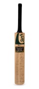 FOXTEL AUSTRALIAN CRICKET TOUR OF SRI LANKA & ZIMBABWE 1999: Full-size "Kookaburra" cricket bat, signed by the Australian team, with twenty-two signatures present including those of Steve Waugh, Shane Warne, Adam Gilchrist, Glenn McGrath, and Ricky Pontin