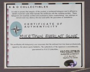 MIKE TYSON: A timber display case comprising a signed photograph and "Everlast" glove, with plaque at base engraved "Iron - Mike Tyson"; two CoAs present; dimensions 74 x 57 x 17cm. - 5