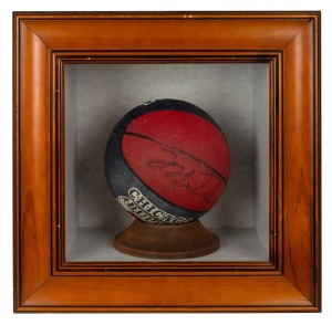 MICHAEL JORDAN: A small-type Spalding "Chicago Bulls" basketball signed by Jordan, sealed in timber case measuring 39 x 39 x 21cm; CoA present.