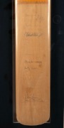 THE TOYOTA VIENTA V6 "BRADMAN" MATCH: A fully-signed souvenir programme with twenty-four original signatures, and a fully-signed bat, attractively framed and glazed, but with quite a few of the signatures faded; dimensions 108 x 33cm. (2 items) - 4
