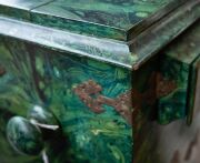 Late-19th century tabletop dual stereoscope, simulated malachite marbling, hand-operated slide magazine; dimensions approx. 53 x 27 x 27.5cm. - 5