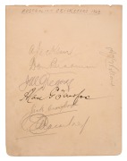 An autograph page dated 1929 and featuring Australian cricketers of the 1928-29 season: DON BRADMAN, Archie Jackson, Jim Gregory, Alan Fairfax and Charlie Macartney. The page also features the original signatures of Australian tennis greats, Jack Crawford