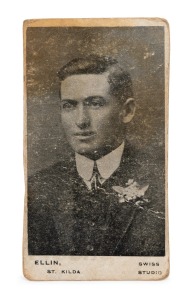 1906 GREATHEAD'S MIXTURE: Victorian Footballers series - Percy ELLIN, St.Kilda. Photographed in his best suit at the Swiss Studio, Melbourne. Extremely scarce; only the second example we have offered. [The complete set consists of twelve photographic cards.]