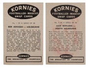1957 Kornies Footballer - Mascot cards: No.1 - Bob Johnson - Melbourne; and No.5 - Jack Edwards - North Melbourne. Superb condition. (2). - 2