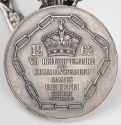 1962 PERTH COMMONWEALTH GAMES: Silver winner's medal by K.G. Luke, text on obverse "1962 VII British Empire And Commonwealth Games/Perth/Western Australia", engraved on reverse "Athletics/Women/Javelin Throw/R. Morgan/England", offered in original present - 2