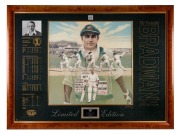 "A TRIBUTE TO THE DON, 1908-2001" limited edition giclee print 19/99, remastered from the original artwork by Brian Clinton, bearing the original signature of Sir Don Bradman, framed and mounted with an accompanying framed certificate of authenticity, an 