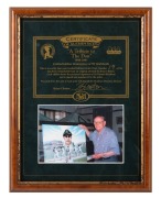 "A TRIBUTE TO THE DON, 1908-2001" limited edition giclee print 19/99, remastered from the original artwork by Brian Clinton, bearing the original signature of Sir Don Bradman, framed and mounted with an accompanying framed certificate of authenticity, an - 2