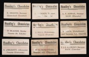 1928 Hoadley's Chocolates "Cricketers" Series, a part set (18/33) including a'Beckett, Bardsley, Blackie, Ellis, Jackson, Kippax, Mailey, Oxenham, Richardson and Ryder; mixed condition. - 6