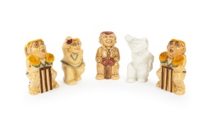Group of five c. 1960s H.J. Wood cricket character jugs, some duplication; the tallest 18cm,.