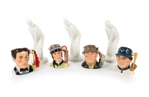 ROYAL DOULTON CERAMICS: Mostly 1990s group comprising D6866 "The Angler", D6877 "The Jockey", D6878 "The Baseball Player", D6879 "The Snooker Player", and HN4518; the tallest 21cm. (7 items)
