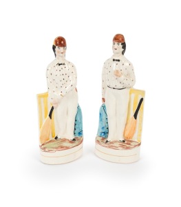 1979 "S.C" limited-edition Staffordshire-style cricket figurines, comprising Julius Caesar (bowler) and George Parr (batter), both approx. 29cm tall. (2 items)
