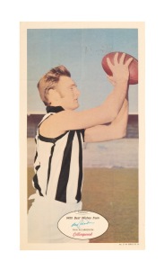 1971 SCANLENS "FOOTBALLERS" POSTER - COLLINGWOOD: Max Richardson, poster #21/24; folded, but nevertheless extremely scarce.