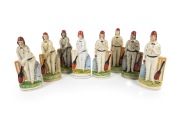 STAFFORDSHIRE-STYLE CERAMIC CRICKET FIGURINES: Four different early sets of the iconic George Parr/Julius Caesar batter/bowler pair, all approx. 25cm tall. (8 items)