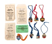 MELBOURNE CRICKET CLUB: A collection of membership fobs, three with original paper packet, most with original lanyards, comprising seasons 76/77, 78/79, 80/81, 81/82, 83/84, 85/86, and 86/87, plus 1976/77 Lady's Ticket. (8 items)