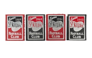 ST. KILDA: 1959-62 member's season tickets, each with fixture list and holes punched for games attended; the 1959 and 1960 tickets are issued in the name of former player Jack Connell. (4 items)