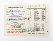 RICHMOND 1973 PREMIERSHIP: Season ticket for member #2362, with fixture list and holes punched for each game attended. - 2