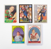 SCANLANS: Reg Gasnier (#14) 1968 Series 1; Ron Coote (#30) 1968 Series 1; Ron Coote (#21) 1969 Series; together with two Andrew Johns cards. (5 items).