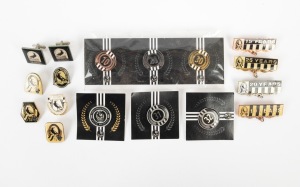 COLLINGWOOD: Group comprising membership badges marking 10 (2), 15, 20 (2), 25, 30, 31, and 32 years of dedication, together with six others, plus a pair of cufflinks by R. Simpson Melbourne. (17 items)