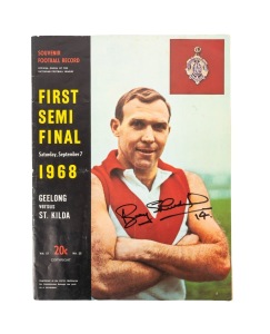 The September 7th 1968 First Semi Final issue of Football Record, signed by Bobby Skilton to the cover, with coverage of Skilton's third Brownlow win on pages 7-10.