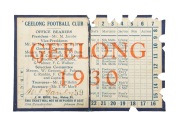 GEELONG: 1930 season ticket for member #59 (low number), with fixture list and holes punched for each game attended. - 2