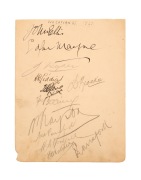 A 1927 VICTORIAN SHEFFIELD SHIELD TEAM: original signatures on a large-format autograph book page, including Woodfull, Ponsford, Ryder, Blackie, Mayne, Ellis, Wallace and five more. In 1927-28, Victorian cricketer Bill Ponsford broke the world reco