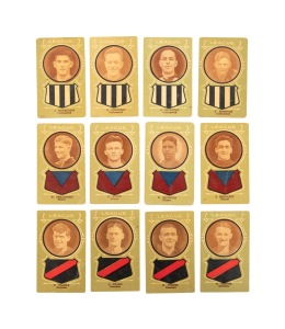 1933 Australian Licorice Larks 'Giant brand League & Association footballers: from COLLINGWOOD (Beveridge, G. Coventry, S. Coventry & Edmonds), ESSENDON (Clarke, Hearn, Forbes & Freyer); FITZROY (Moriarty, Nicholls, Niven & Smallhorn). (Total: 12); mixed condition.