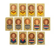 1933 Australian Licorice Larks 'Giant brand League & Association footballers: from FOOTSCRAY (Baker, Hopkins, Rait & Spurling); GEELONG (Hickey, Metherall & Todd); HAWTHORN (Hyde, Poole, Ryan & Stewart); and MELBOURNE (Tymms & Vine). (Total: 13); mixed co