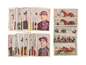 SNIDERS & ABRAHAMS: Australian Racehorses 1907 (2); Australian Jockeys 1908-09 part set (33, incl. a couple of duplicates); and Australian Racing Scenes 1911 (3); mixed condition.