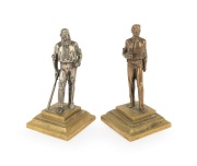 Two early 20th-century bronze statuettes, one depicting W.G. Grace at bat (silvered), the other depicting Charles Bannerman holding a cricket ball; height 14.5cm for both.