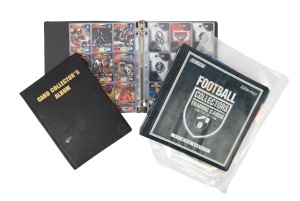 An accumulation of AFL cards in three albums, mainly early 2000s Select inserts (88), including 7 Legends, 2 Tributes, 45 Hall of Fames, and 1994/95 sticker albums; other brands present include Scanlens, Channel Ten, Cazaly Classics, White Crow, Tip Top, and also some rugby cards; inspection will reward. (320+ individual cards)