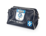 CARLTON: Two rare Blues items - an intact c. 1960s WEG "F35 - The Blues from Carlton" sticker, together with a 1976 Blues zip-up leather carry bag, length 44cm. (2 items)