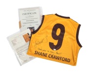 SHANE CRAWFORD - HAWTHORN: Special edition signed jumper with his number "9" on the back, together with details of his 305 games, 224 goals, 1999 Brownlow medal, 2012 induction into the AFL Hall of Fame, etc. Signed by Crawford and with the title of his 