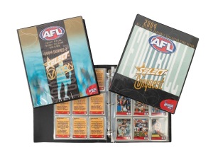 SELECT - FOOTBALL: A collection in pocket pages across three albums, comprising 2004 "Ovation" base set [162] plus 65 insert cards (noted HJ3-11 and BF1/2/10-13), 2004 "Conquest" base set [210] plus 10 insert cards (noted MC1/3/5/7 and TCC9), and 2005 "Tradition" base set [162] plus 90 insert cards (noted DS21/22). (699 cards)