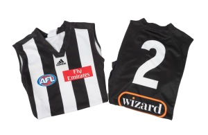 COLLINGWOOD: Two sleeveless player guernseys, both with Emirates and Adidas branding on front and Wizard branding on back, comprising a match-worn 2006 number 2 (Sean Rusling), together with a c. 2007 number 41 (likely Ben Davies).