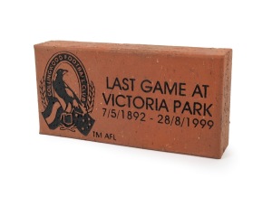 COLLINGWOOD: "Last Game At Victoria Park 7/5/1892 - 28/8/1999" commemorative brick; dimensions 5 x 23 x 11.5cm.