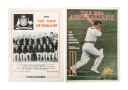 1964 AUSTRALIA IN ENGLAND: "The 1964 Australians - The 1964 Tour Official Brochure" by Playfair (24pp + colour covers); and "1964 Test Tour of England - Pen Pictures and Records - Souvenir Programme" by Starkey (8pp); both in superb condition. (2).